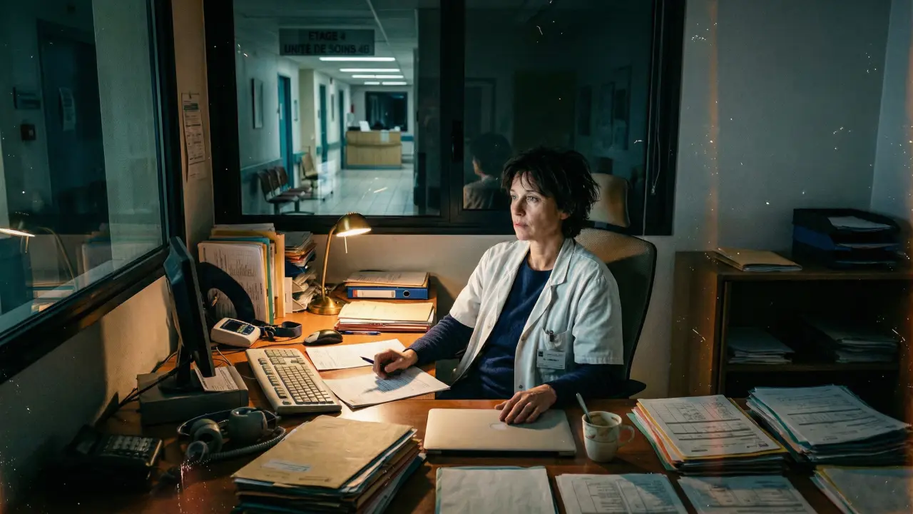 Deux personnes en conversation confidentielle dans un bureau chaleureux