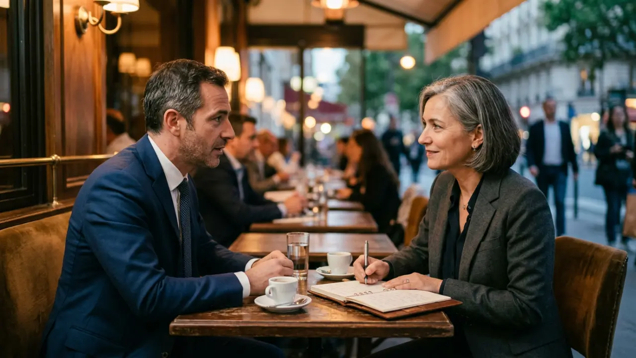 Première rencontre entre un dirigeant et son coach dans un café parisien