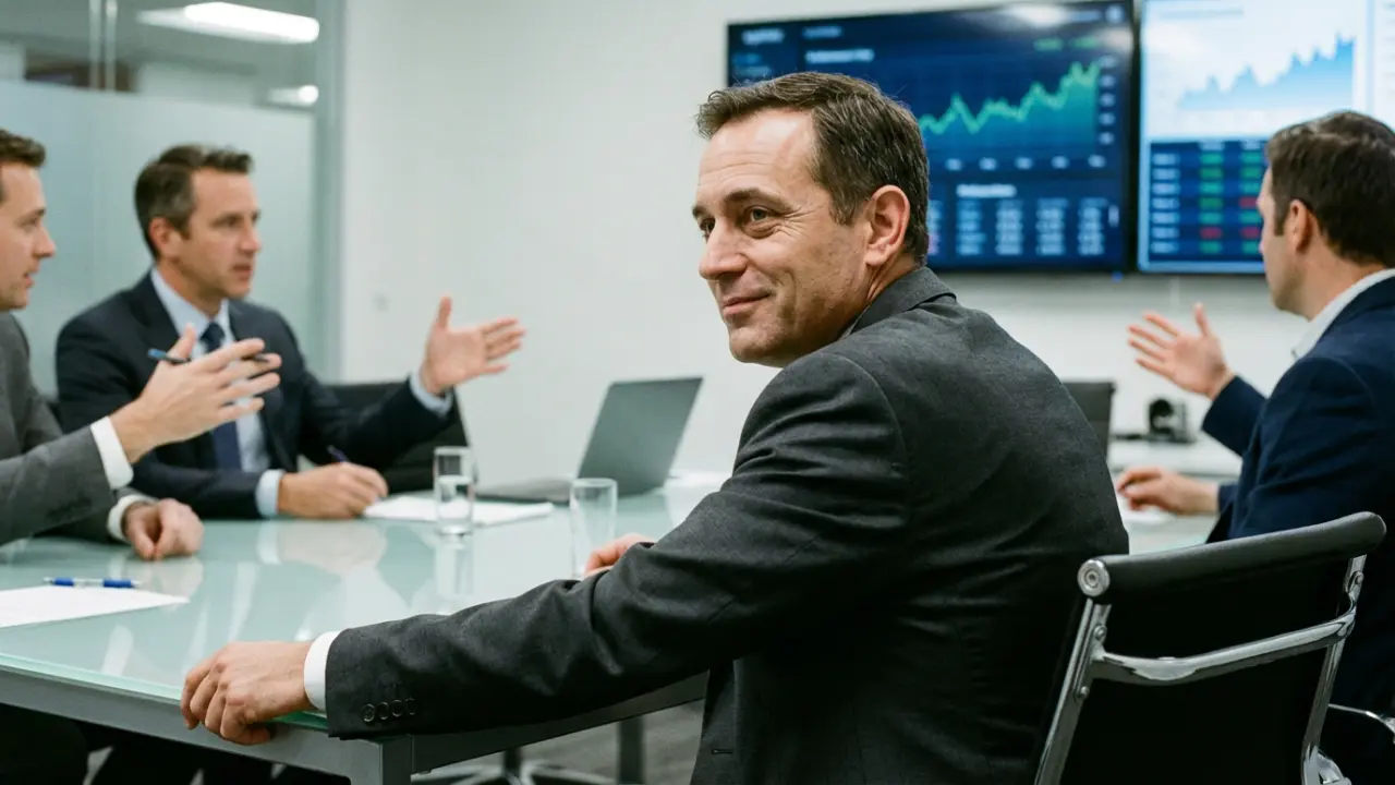 CTO en réunion formelle montrant une légère tension entre apparence et sentiment