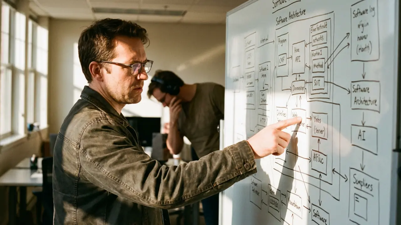 Leader technique expliquant une vision architecturale à son équipe