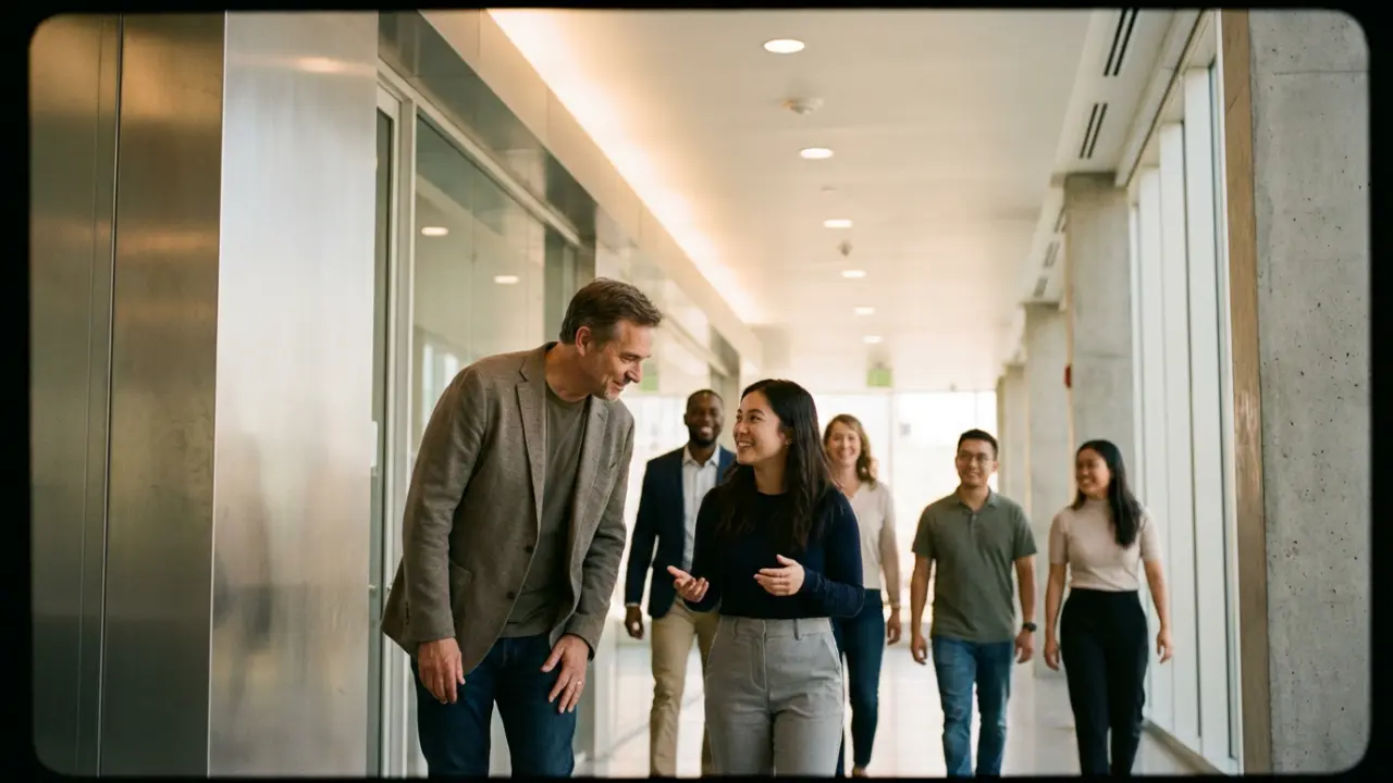 CTO marchant avec son équipe dans un environnement technologique