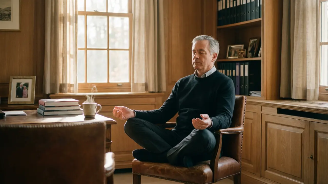 Cadre supérieur pratiquant la méditation consciente dans son bureau