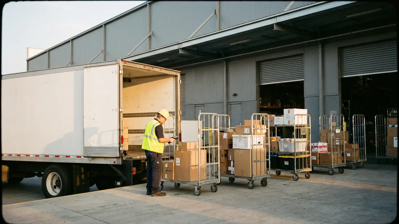 Quai de chargement avec tri de produits usagés retournés par logistique inversée
	