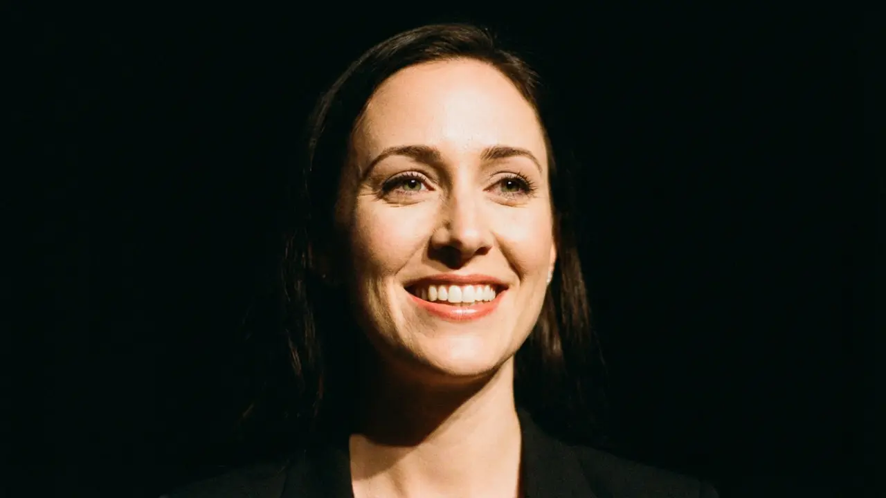 Portrait d'une dirigeante affichant confiance en public malgré sa fatigue profonde