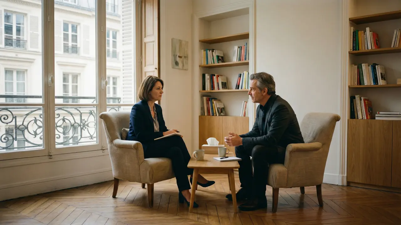 Séance d'executive therapy entre une dirigeante et son thérapeute exécutif à Paris
