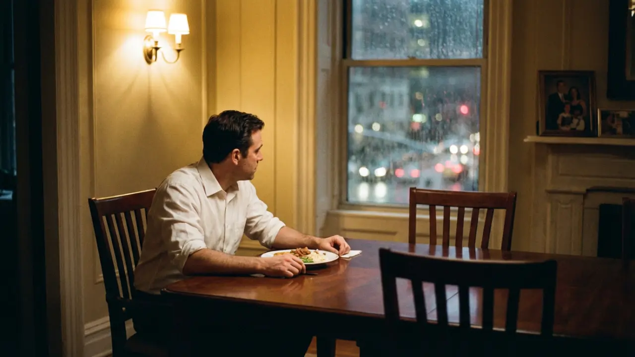 Dirigeant seul à table devant un repas non touché