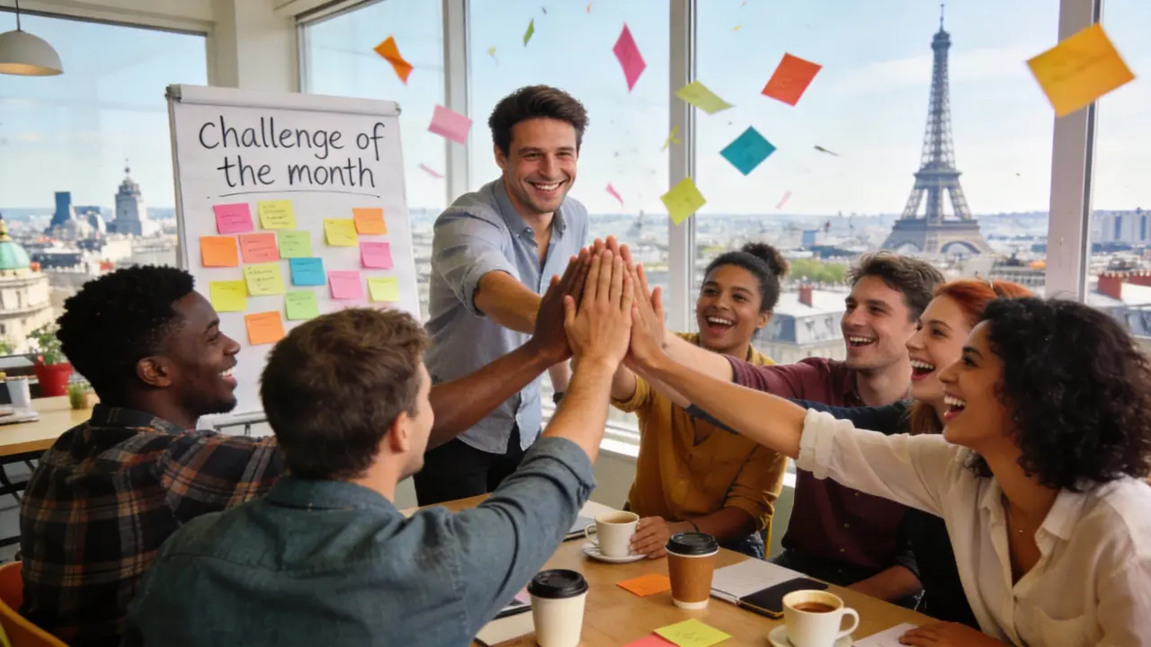 Équipe motivée en atelier challenge transformationnel