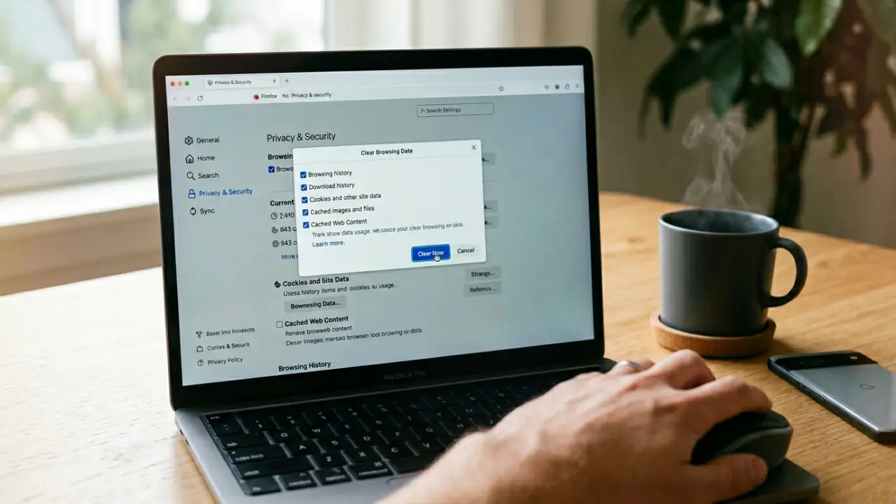 suppression des cookies et nettoyage du cache dans les paramètres du navigateur