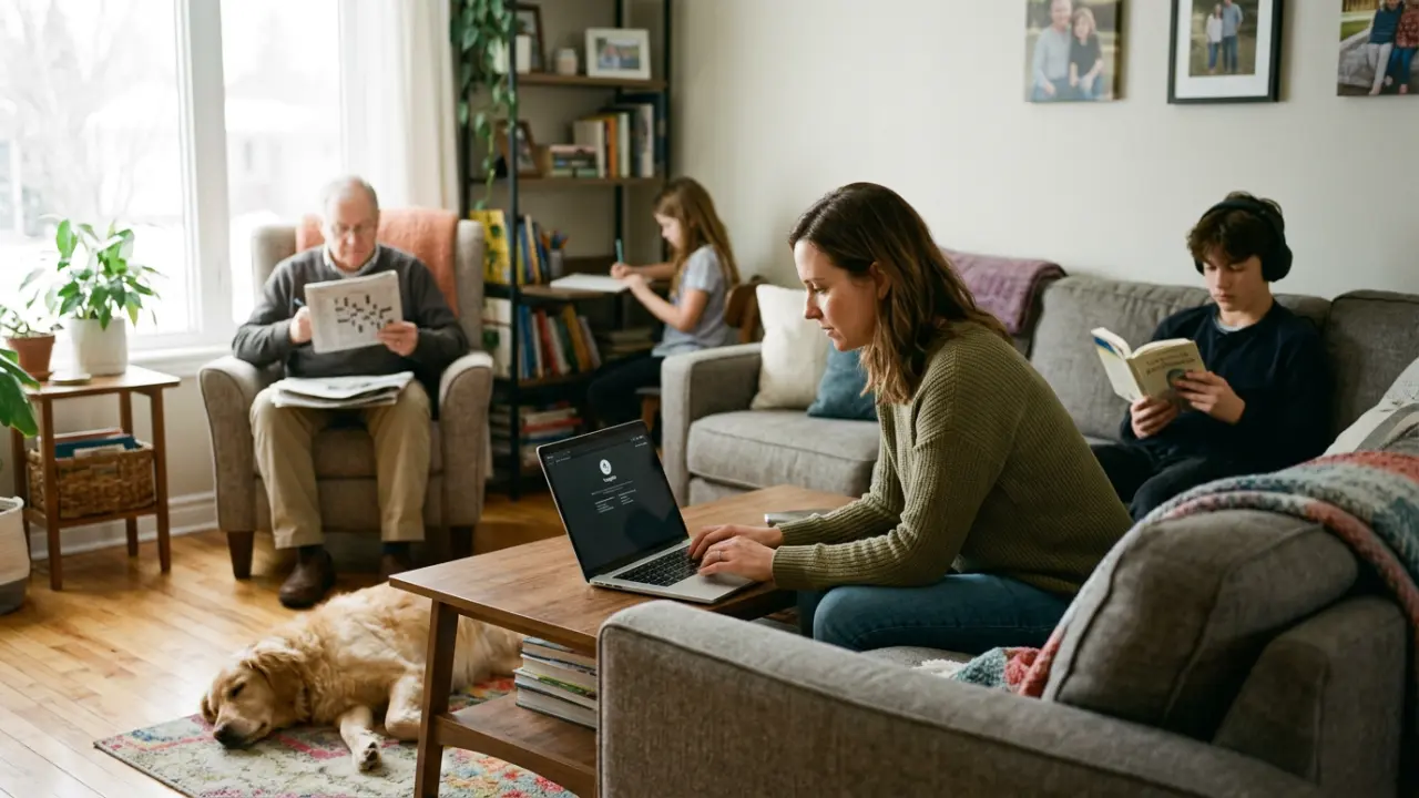 utilisation d’un ordinateur portable en mode navigation privée dans un salon partagé