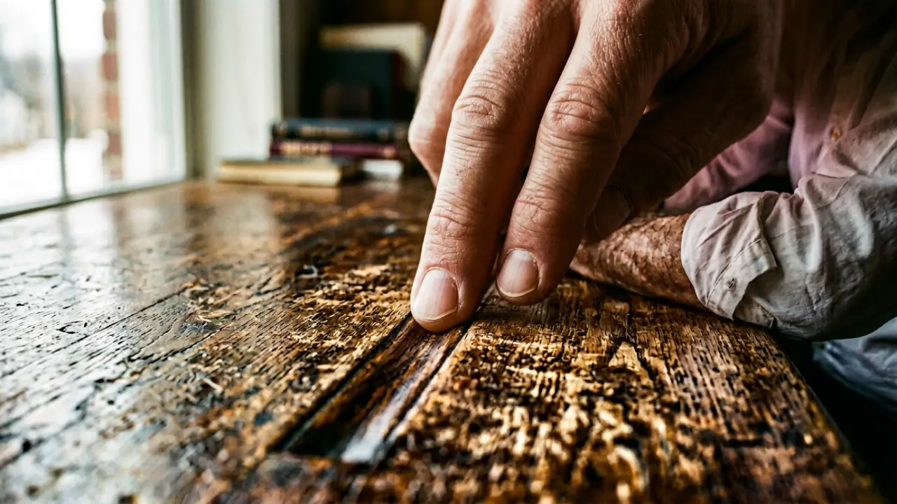 La main qui trace le même sillon sur un bureau usé, métaphore du chemin neuronal répété