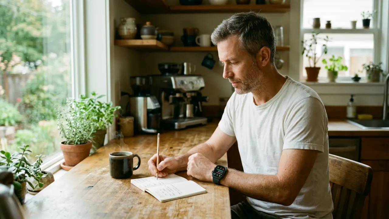 Fondateur consultant ses données de récupération sur montre connectée le matin