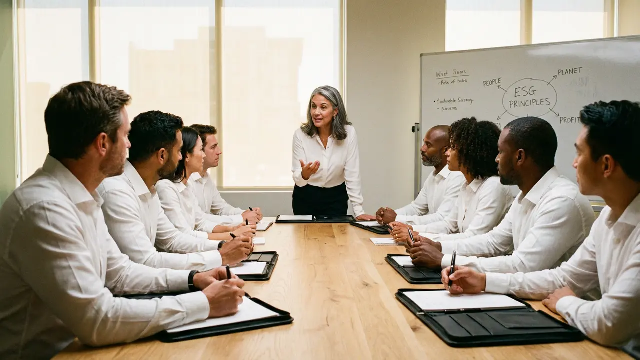 Conseil d'administration engagé dans une discussion stratégique sur la gouvernance ESG