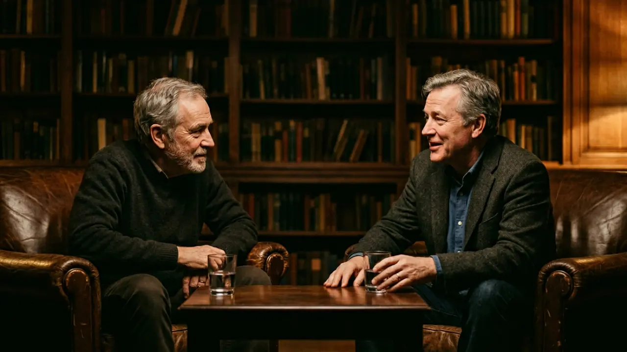 Deux dirigeants en entretien confidentiel dans un espace feutré de coaching exécutif