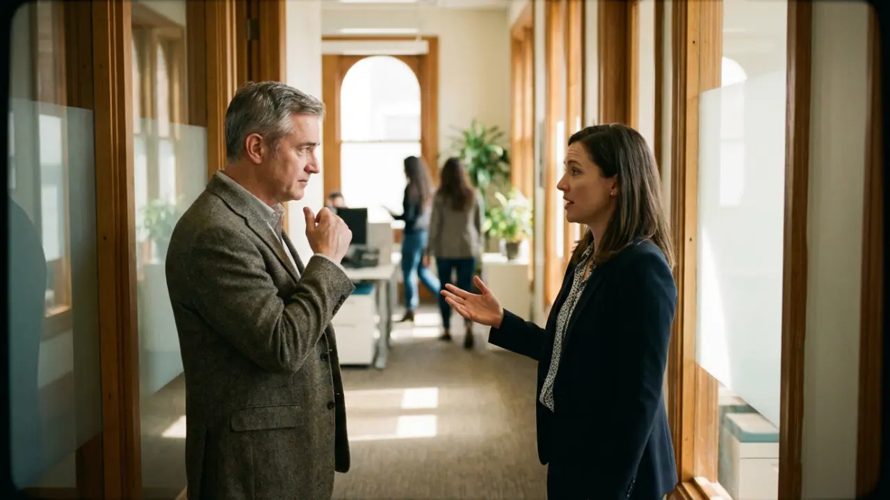 Deux professionnels en échange constructif et respectueux d'opinions divergentes