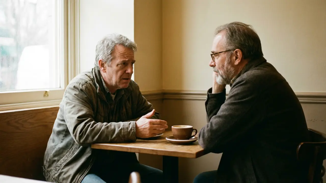 Deux leaders expérimentés partageant un moment de confiance et de feedback moral