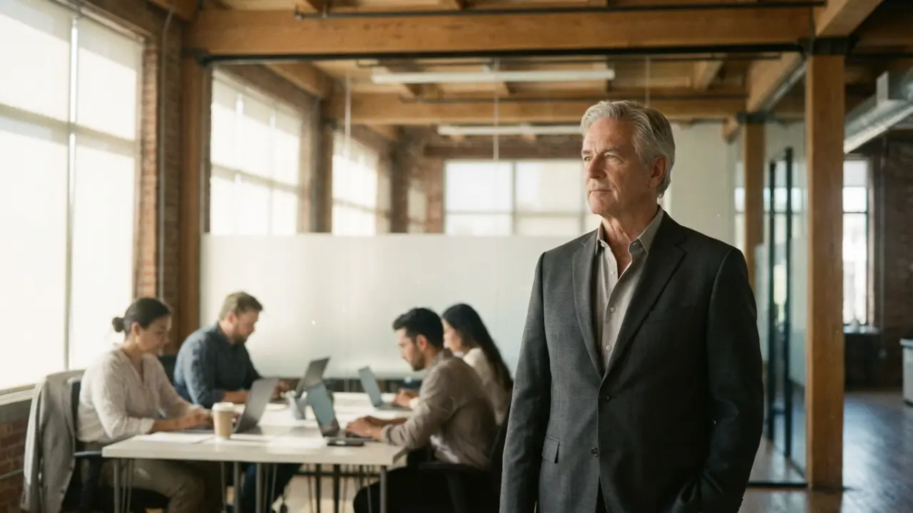 Leader senior incarnant la maturité morale face à son équipe sereine