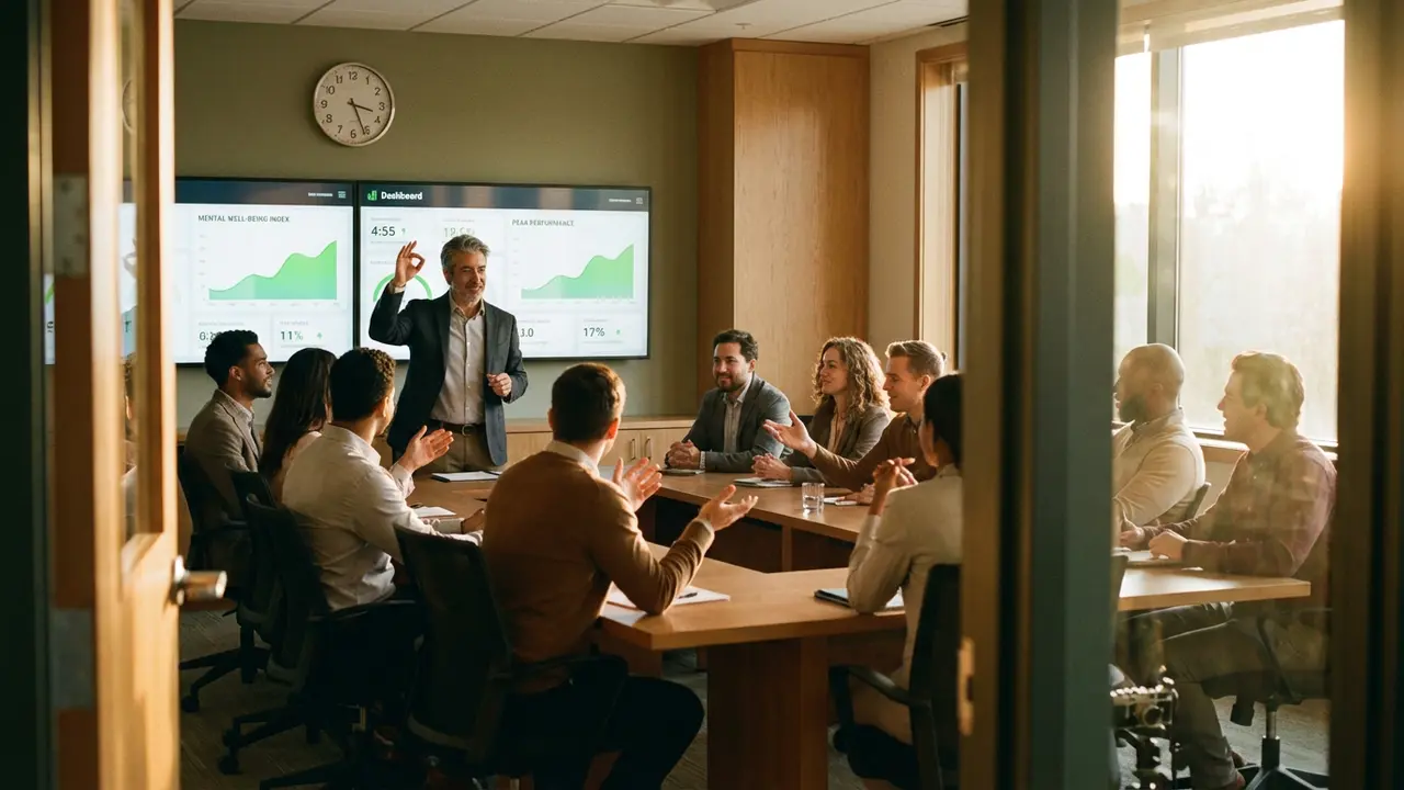 Réunion de direction harmonieuse avec indicateurs de santé mentale positifs