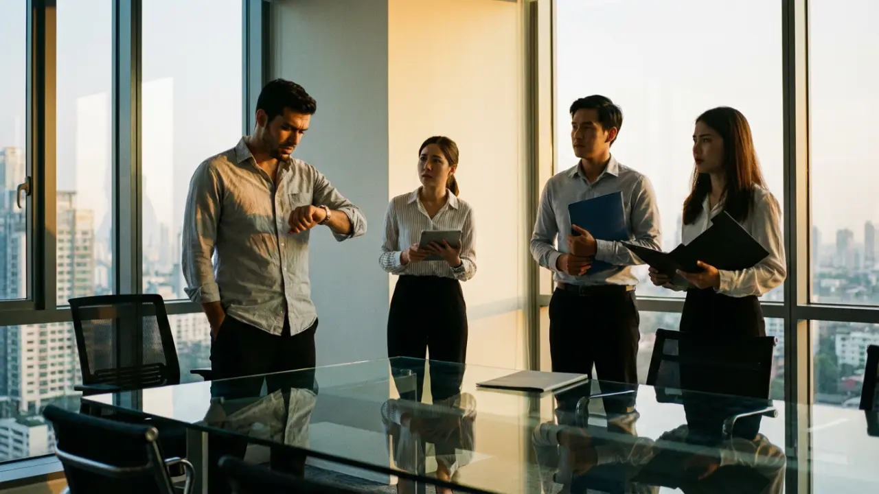 Équipe en salle de réunion attendant la validation du dirigeant