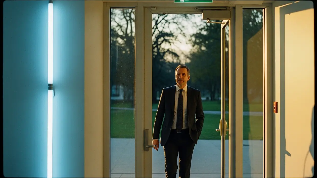 Cadre franchissant une porte de la lumière artificielle vers la lumière naturelle