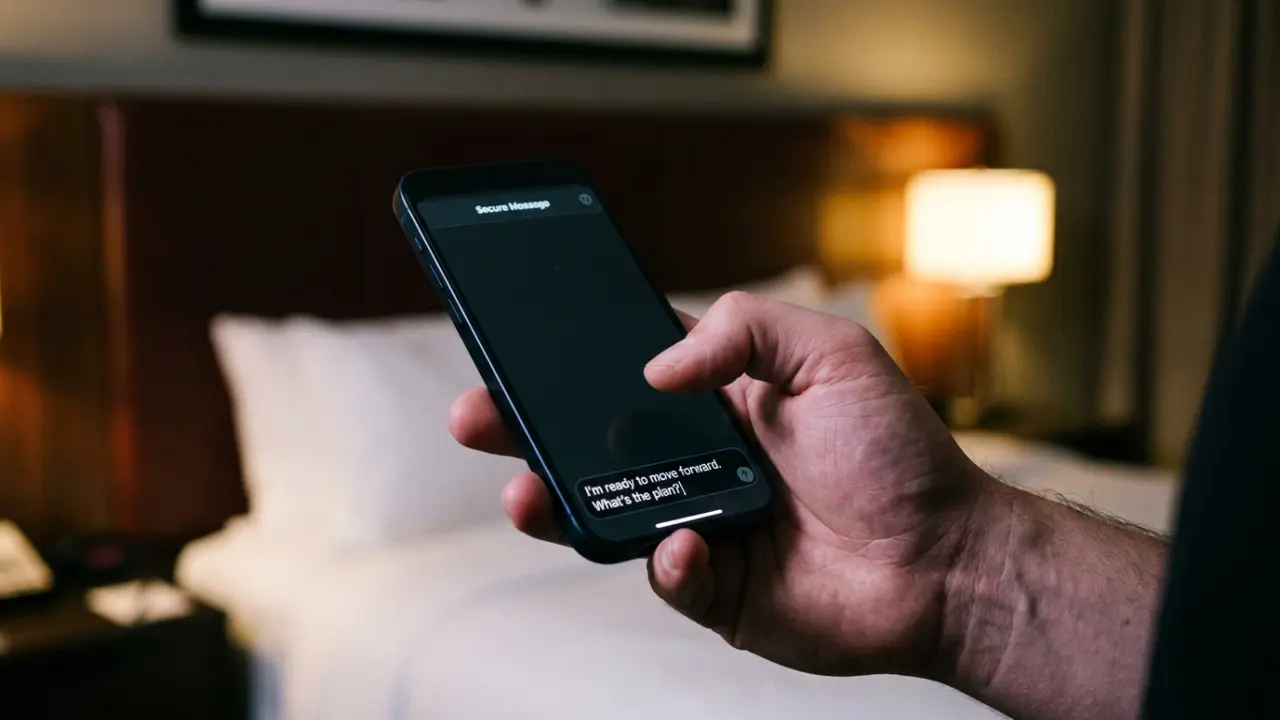 Main tenant un smartphone avec messagerie anonyme, premier contact confidentiel