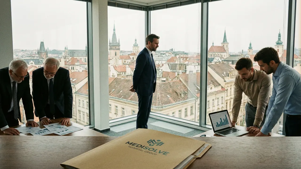 Dirigeant debout au centre de son bureau, pris entre board, équipes et clients