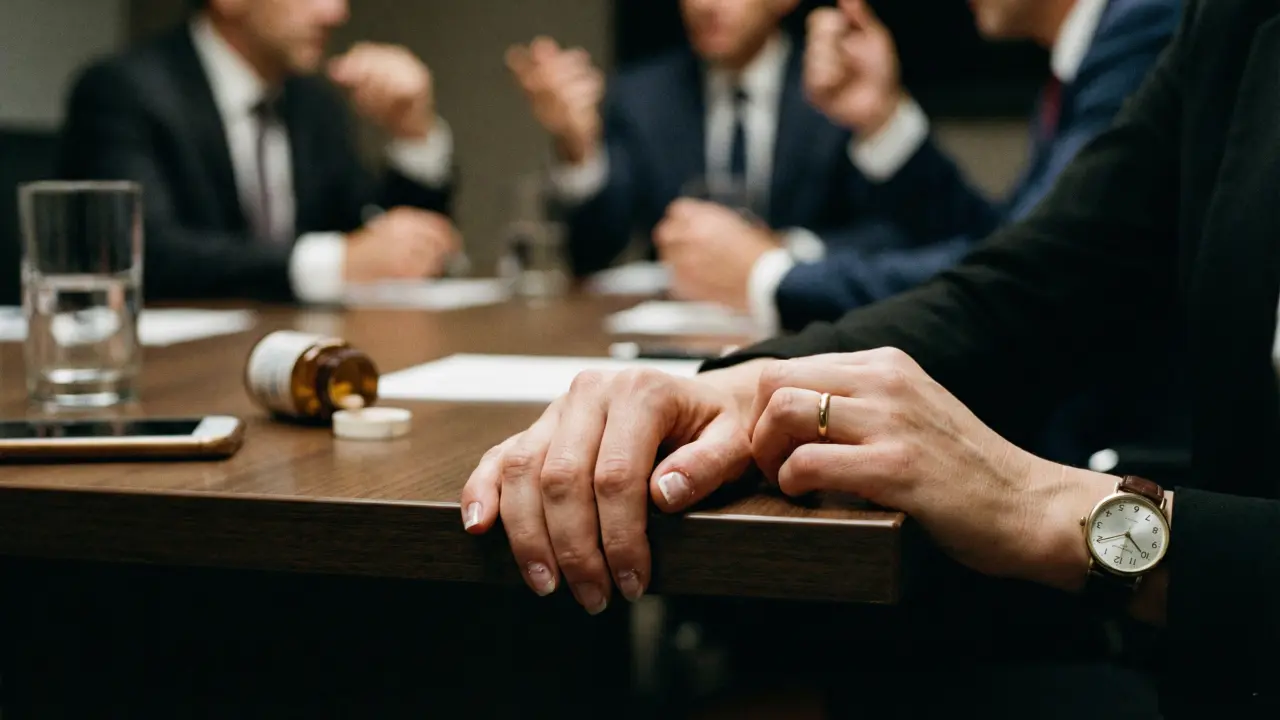 Mains crispées d'une dirigeante montrant les signaux physiques du stress chronique