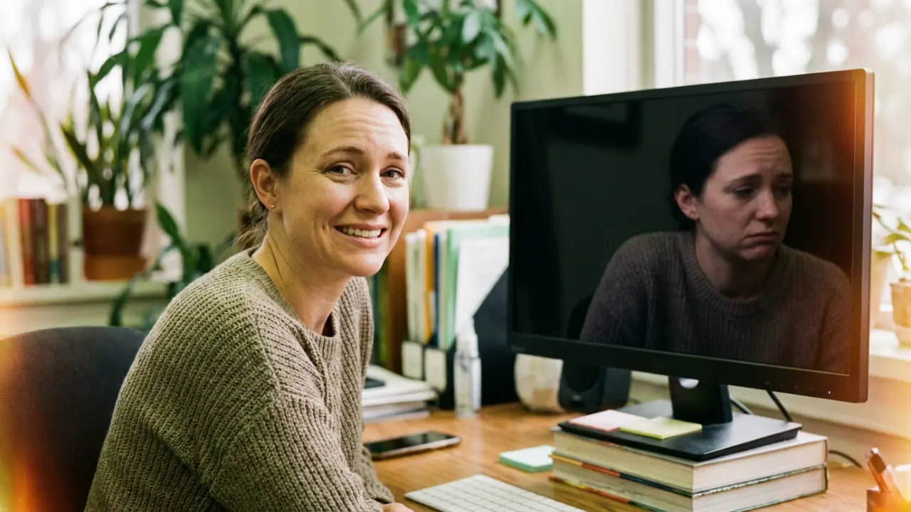 Portrait d'une collaboratrice épuisée par la façade professionnelle