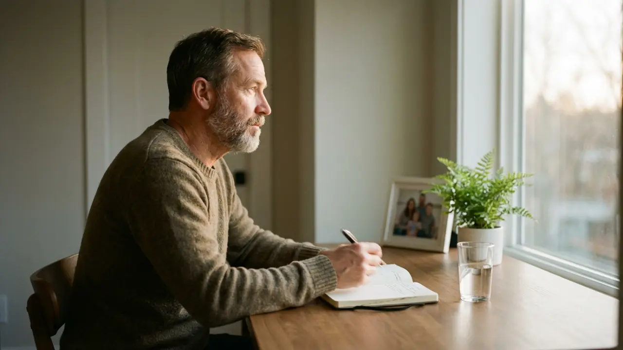 Cadre en moment de réflexion et d'écriture après une crise émotionnelle