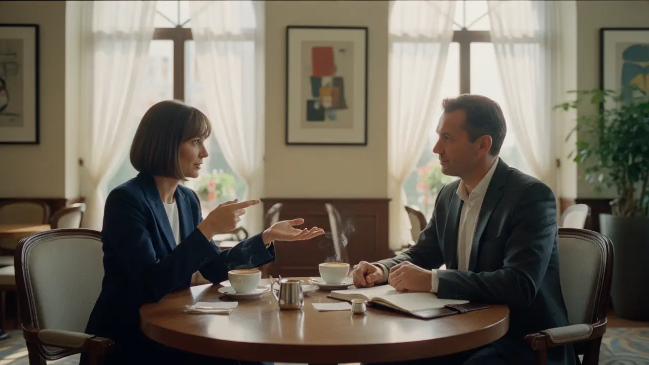 Deux cadres dirigeants partageant leur expérience de burnout dans un moment de soutien pair-à-pair