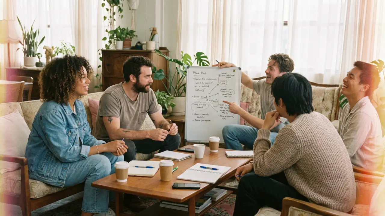 Équipe diverse en session créative détendue et productive