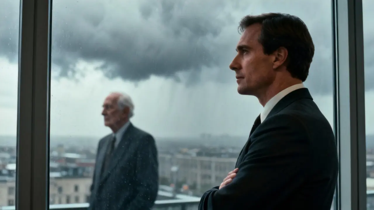 Leader résilient regardant par la fenêtre dans un moment de réflexion stratégique